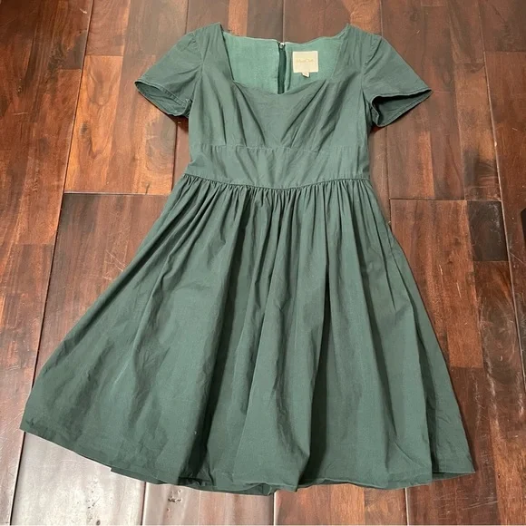 Modcloth | Dresses | Modcloth Green Dress Womens Size Medium Fit Flare  Square Neck Zip Up | Poshmark